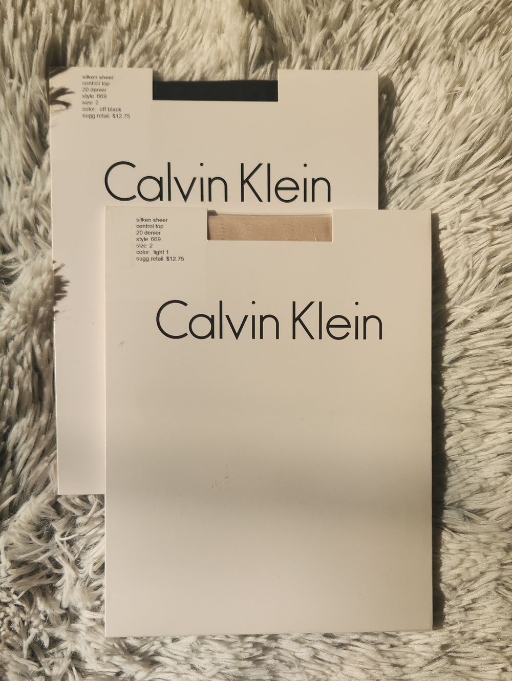 Calvin Klein Silken Sheer Control Top Pantyhose 1- Light 1 & 1-Off Black-Size 2
